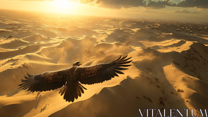 Eagle Flying Over Sunlit Sand Dunes AI Image