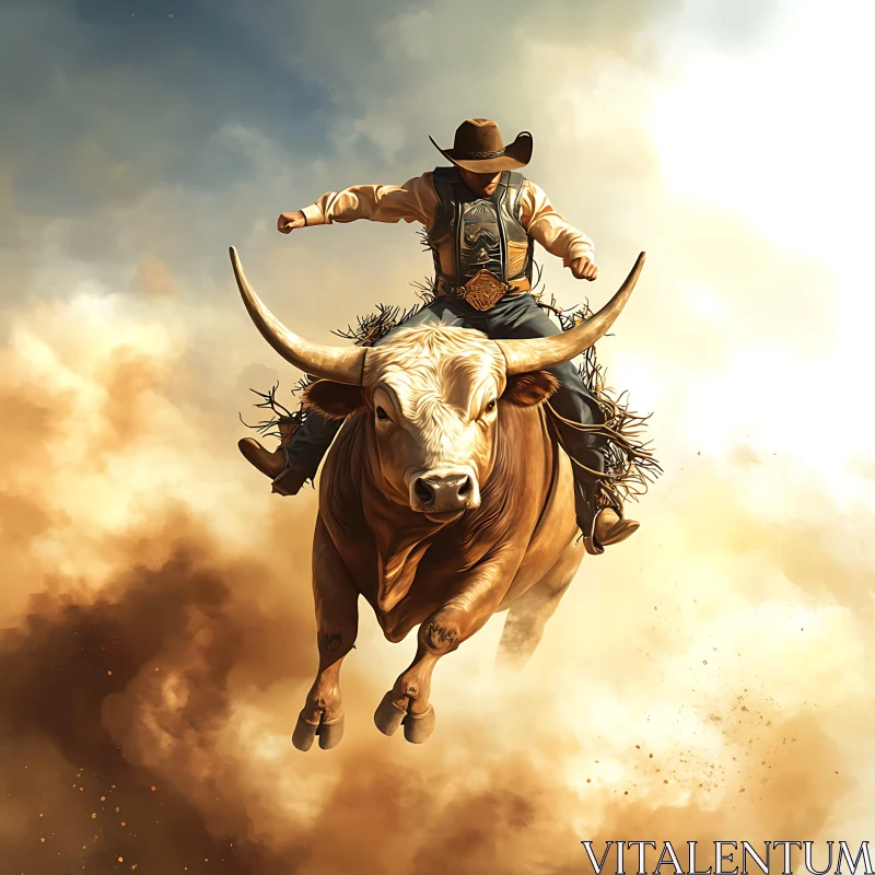 Intense Rodeo Bull Ride AI Image