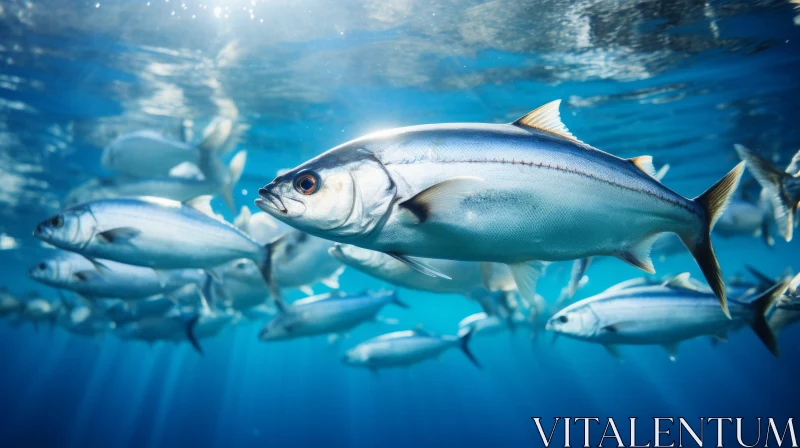 Graceful Tuna Swimming in Light Blue Ocean AI Image
