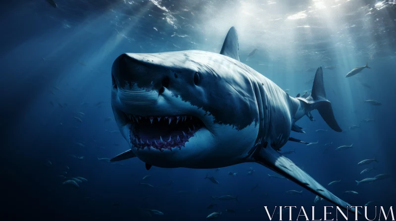 White Shark Underwater - Realistic Digital Rendering AI Image