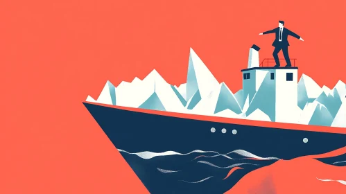 Iceberg Boat with Man Illustration