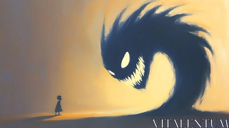 Face to Face with Fear: Child and Shadow Monster AI Image