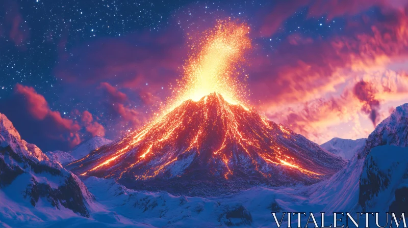 Volcano Erupting at Night AI Image