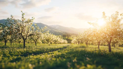 Morning Sunlight on Orchard Trees