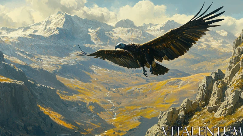 Bird of Prey in Mountain Landscape AI Image