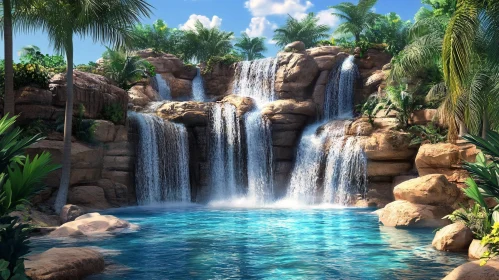 Paradise Waterfall in Tropical Forest