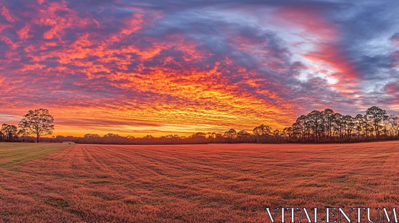 AI ART Radiant Sunset with Trees and a Lush Field