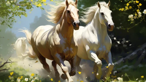 Digital Artwork of Horses Running in Grassland - Precisionism Influence