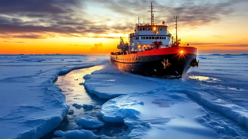 Sunset Voyage of an Arctic Icebreaker