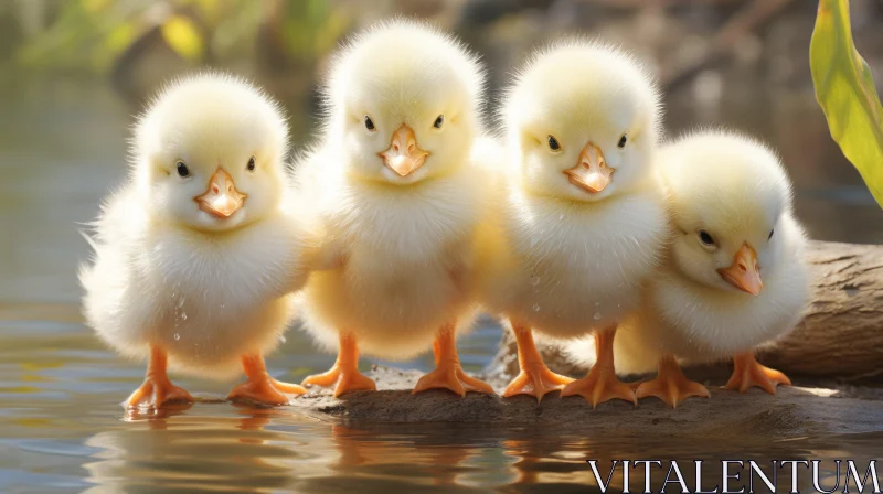 Joyful Baby Ducks in Nature: Detailed and Optimistic Artwork AI Image