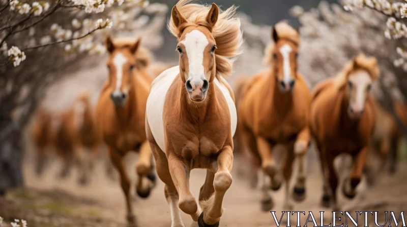 Running Horses in Field - Precisionism Influence with Bold Colors AI Image