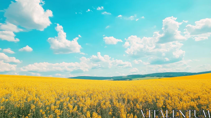 Serene Yellow Flower Field with Scenic Sky AI Image