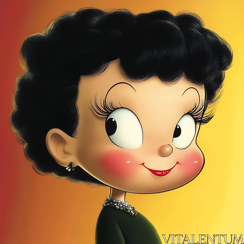 Smiling Cartoon Figure with Black Curly Hair AI Image