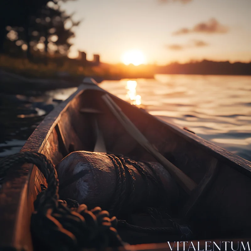 Peaceful Evening on the Lake with a Boat AI Image