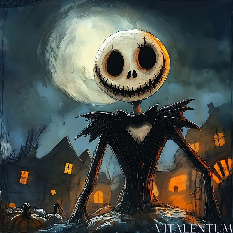 AI ART Haunting Skeleton in Gothic Halloween Setting