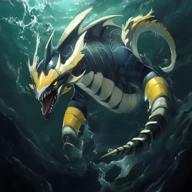 Mythical Sea Serpent in Ocean Waves