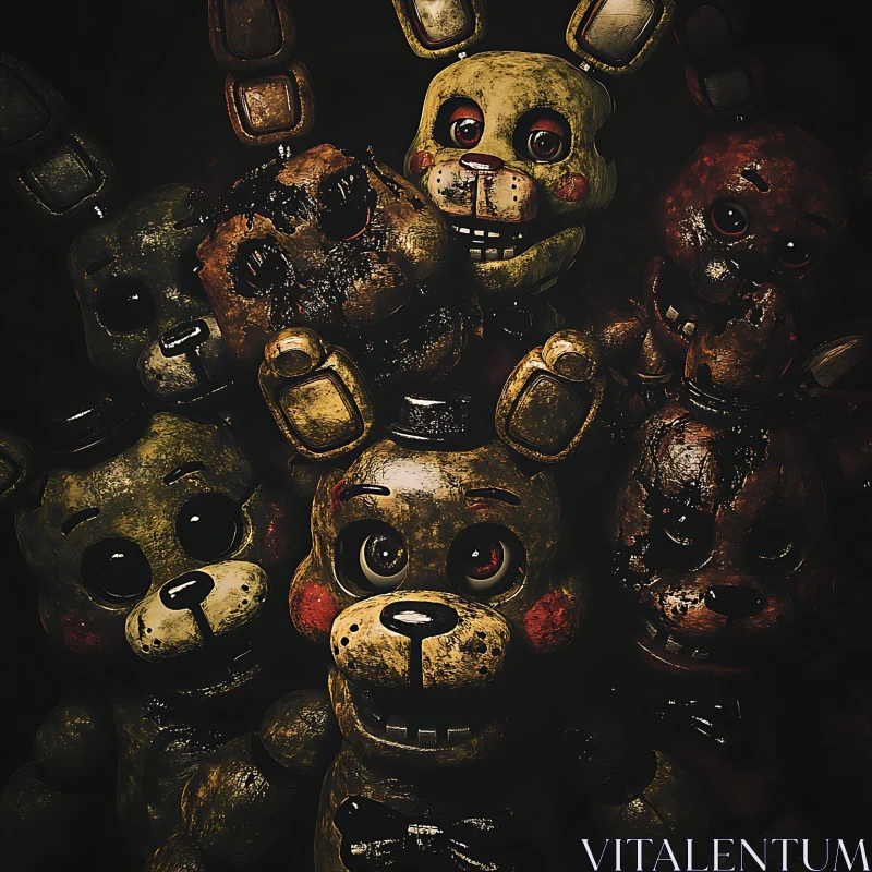 AI ART Worn Animatronics Bears in Shadowy Environment