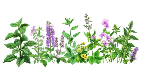 Exquisite Botanical Herbs Illustration in Full Bloom