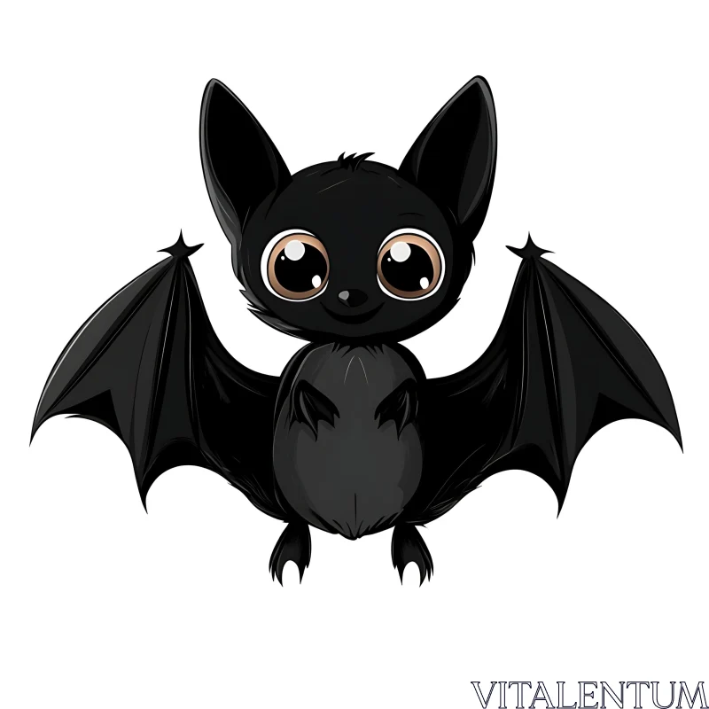 AI ART Cute Chibi Black Bat with Outstretched Wings