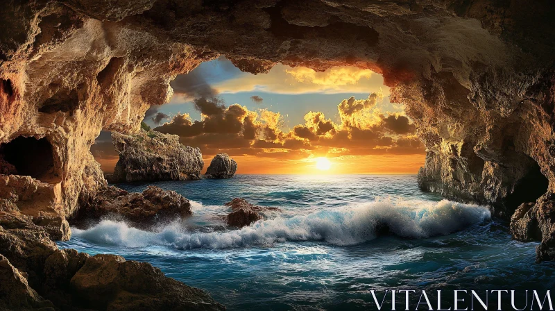 AI ART Breathtaking Sunset View from a Sea Cave