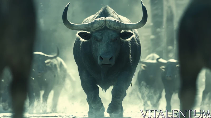 Majestic Bull in Command of the Herd AI Image