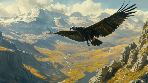 Bird of Prey in Mountain Landscape