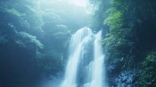 Mystical Waterfall Amidst Verdant Greens