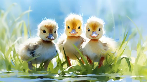 Joyful Baby Duck Paintings - Cartoonish & Plein Air Style