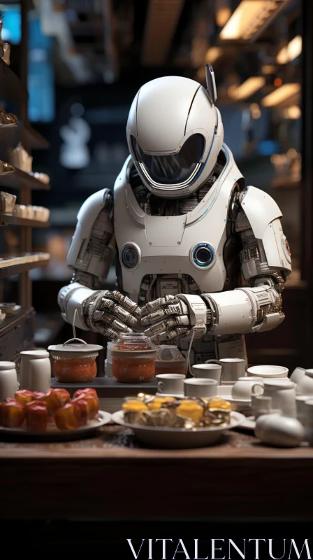 Sci-fi Robot Chef in Restaurant - A Photorealistic Depiction AI Image