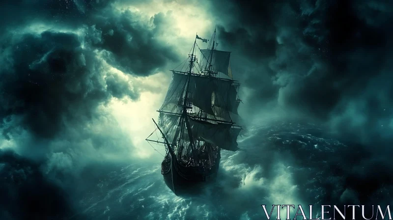 Historic Ship Battling a Storm AI Image