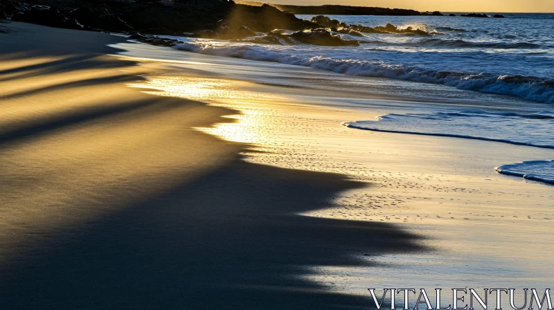 Golden Waves Against Sunset Beach AI Image