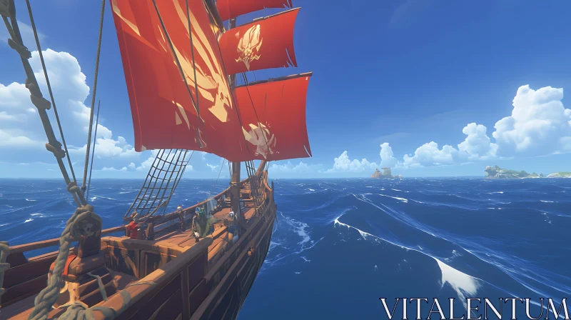 Pirate Ship Sailing in the Vast Sea AI Image