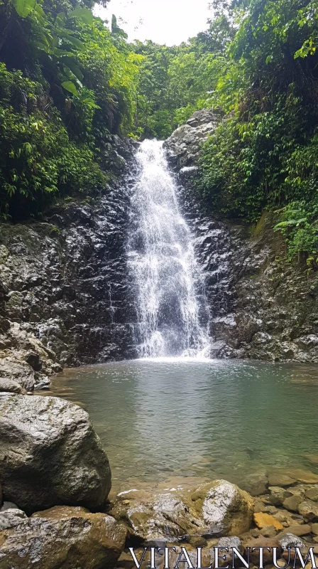 AI ART Waterfall in Dense Forest