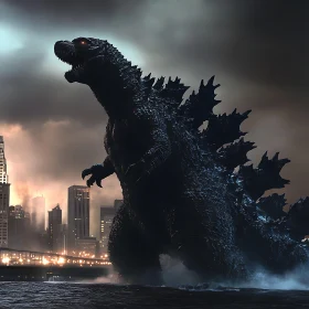 Gigantic Godzilla in Urban Landscape