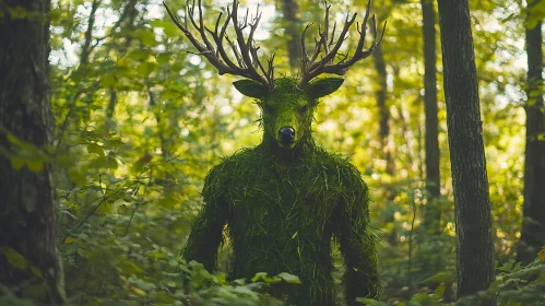 Enigmatic Forest Creature with Foliage and Antlers