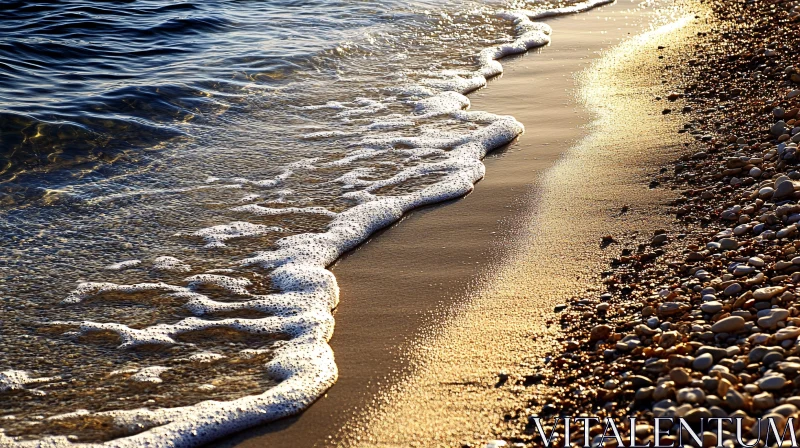 Golden Sunlit Beach and Gentle Waves AI Image