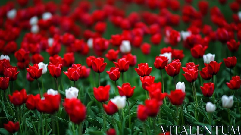 AI ART Red and White Tulip Field in Spring Garden