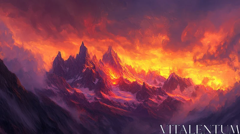 Fiery Sunset Over Majestic Mountains AI Image