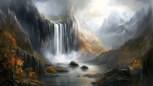 Mesmerizing Autumn Waterfall in Mountainous Landscape