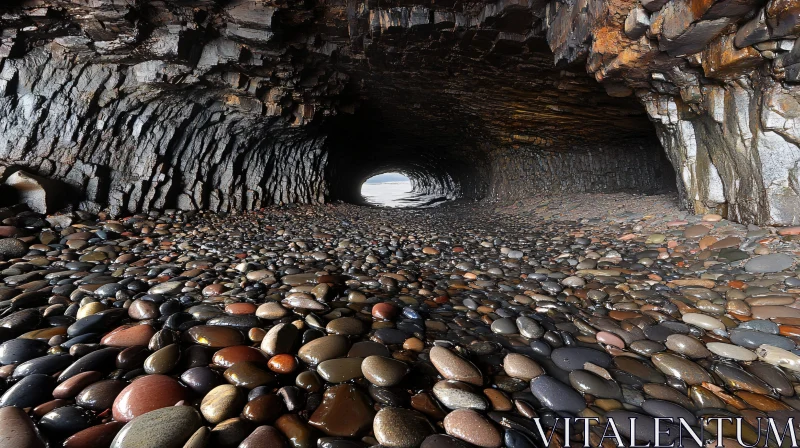 Beautiful Cave with Colorful Pebbles and Rock Formations AI Image