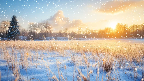 Winter Morning in a Snow-Covered Field