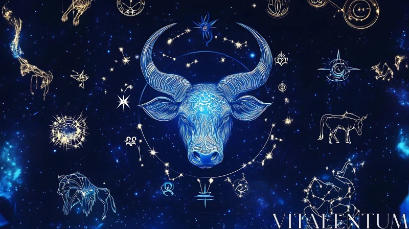 Abstract Bull and Zodiac Constellations in Space AI Image