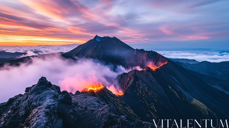 AI ART Fiery Volcano Amidst Stunning Sunset