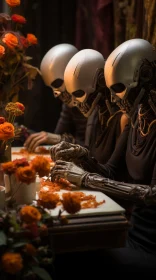 Skeletons Preparing Food in a Futuristic Style