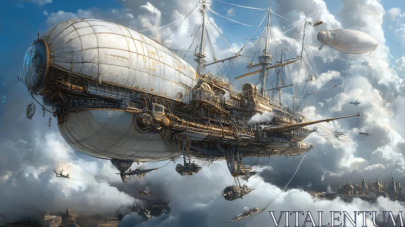 Retro-Futuristic Airship Soaring Above AI Image