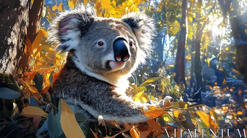 Koala Amidst Eucalyptus Leaves AI Image