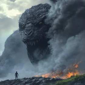 Giant Creature Against a Fiery Landscape