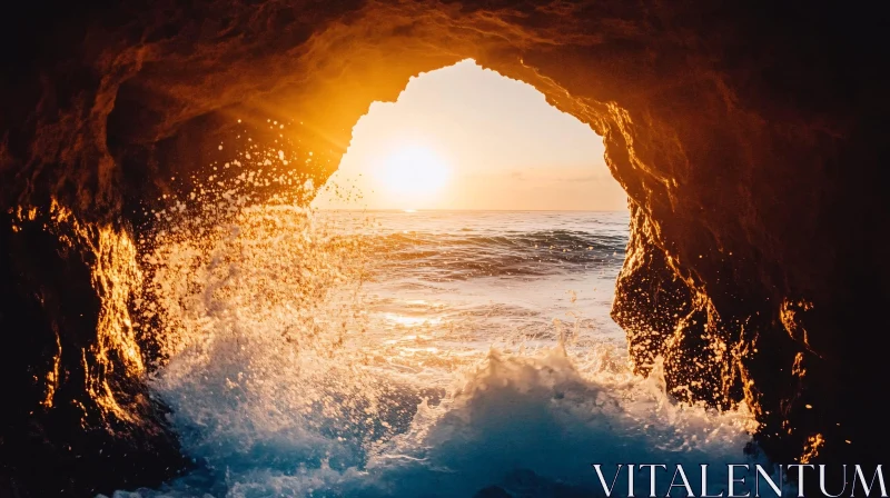 AI ART Golden Hour Ocean View from a Cave