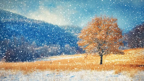 Winter Landscape with Snow and Tree