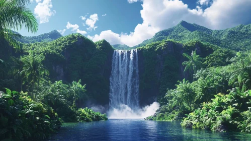 Serene Waterfall in Tropical Paradise